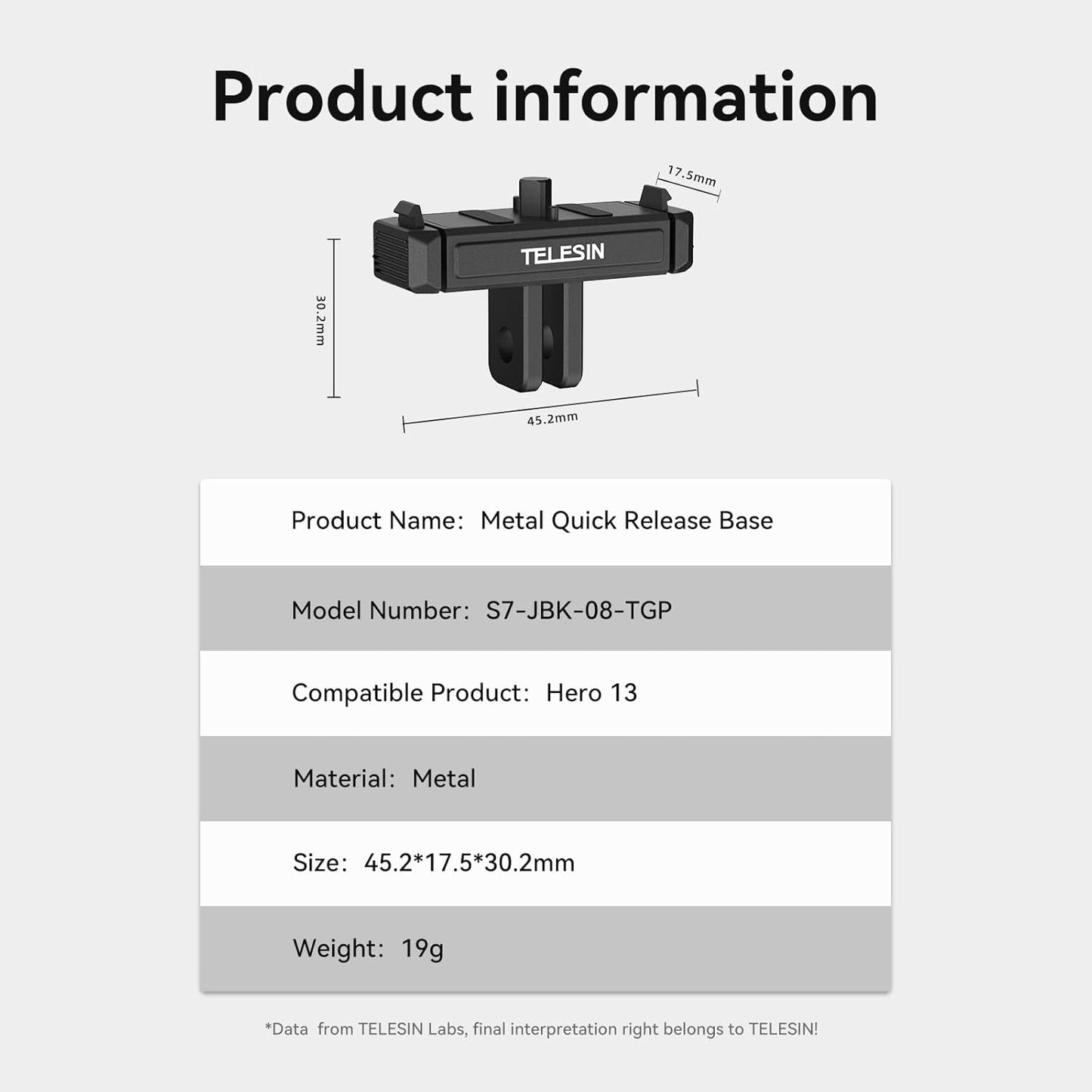 TELESIN Magnetic Quick Release Base Mount For GoPro HERO 13 Black | Metal Base Adapter / Dual Lock Anti-Slip Button Design