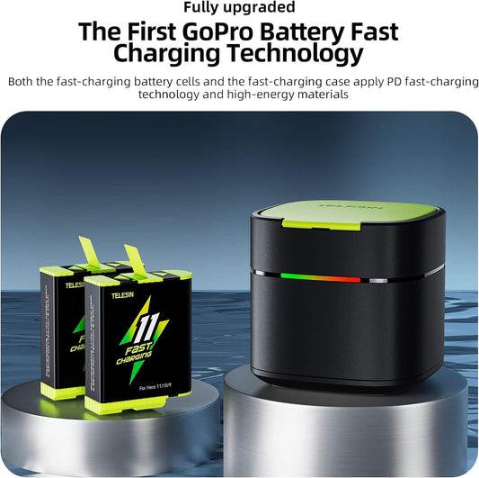 TELESIN Fast Charging Charger Box with 2-Pack Fast Charging Batteries for GoPro HERO12/HERO11/HERO10