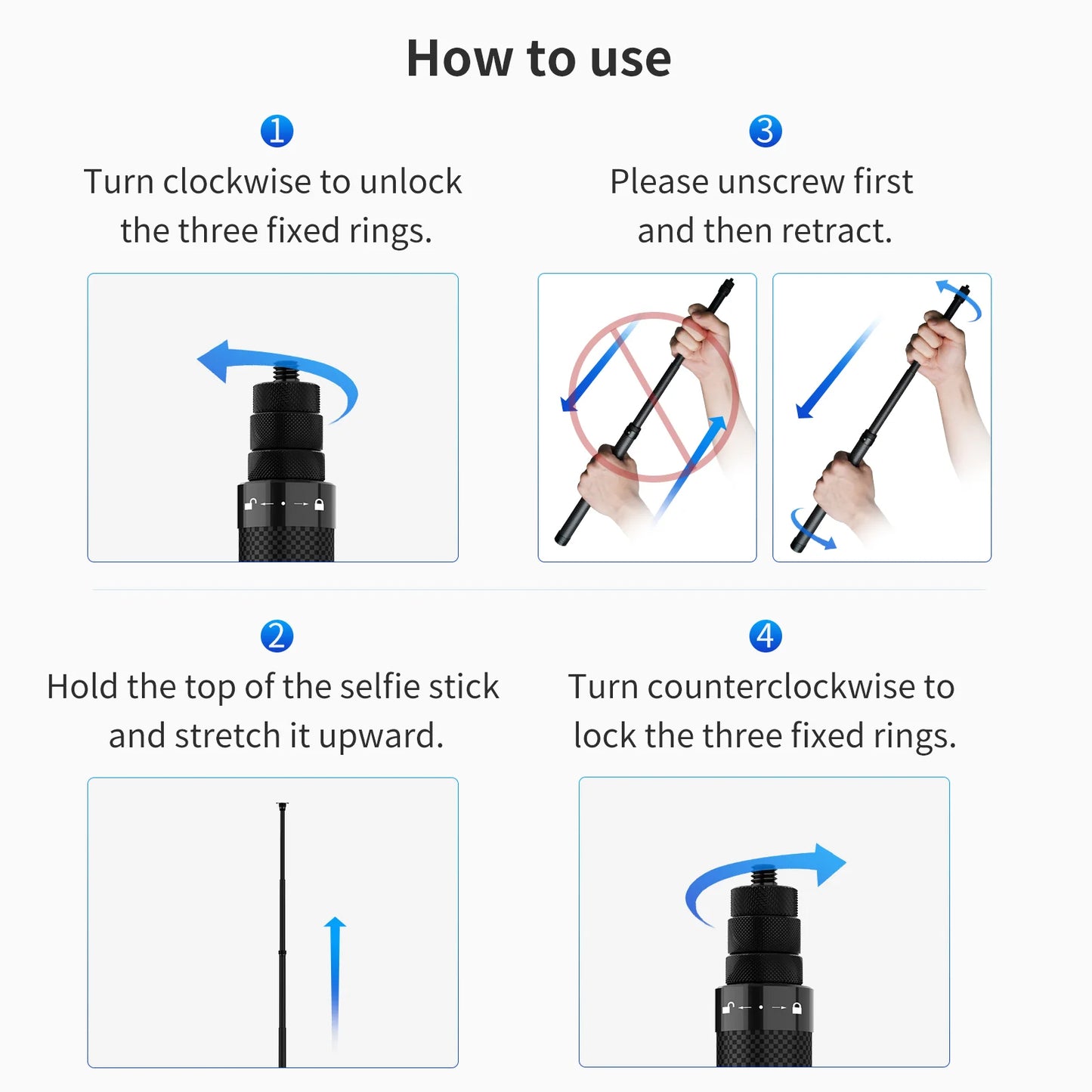 TELESIN 1.16m Carbon Fiber Ultra Light Selfie-Stick for GoPro and all Action Cameras