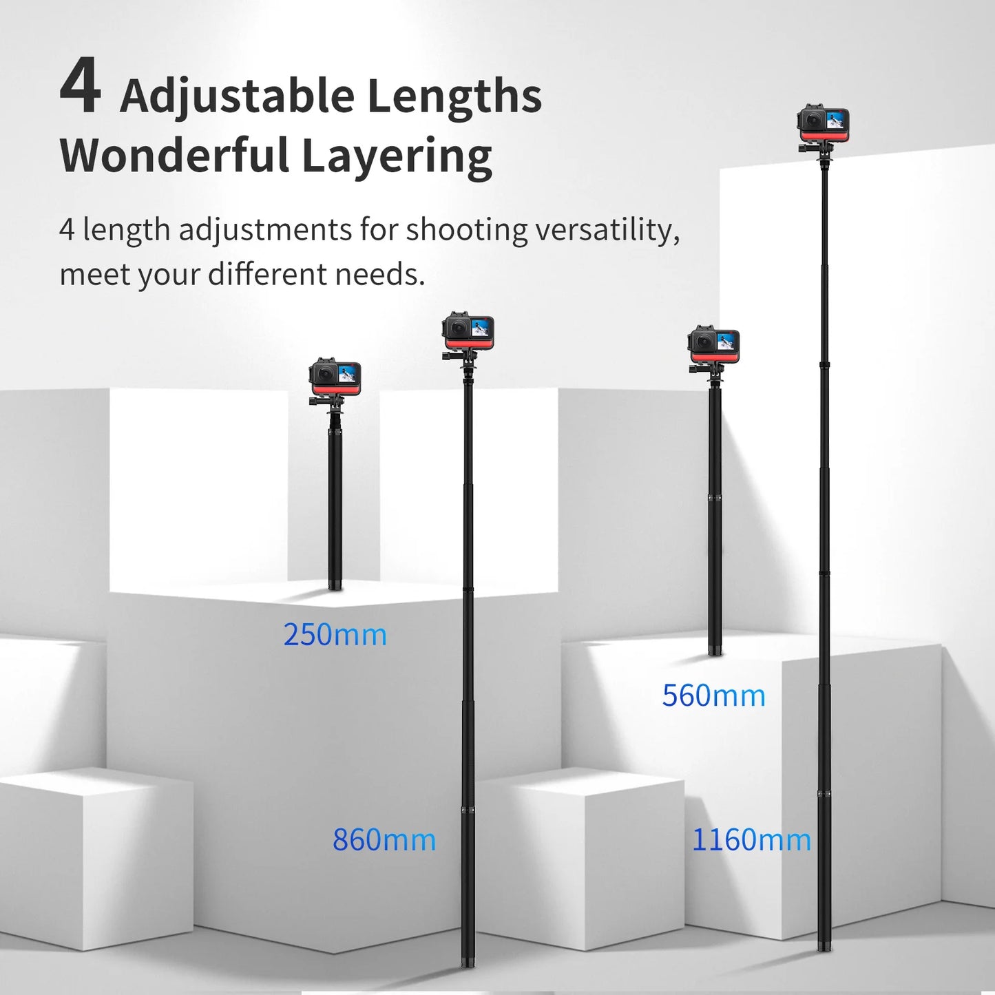 TELESIN 1.16m Carbon Fiber Ultra Light Selfie-Stick for GoPro and all Action Cameras