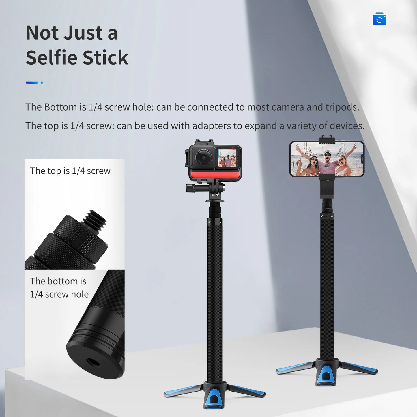TELESIN 1.16m Carbon Fiber Ultra Light Selfie-Stick for GoPro and all Action Cameras