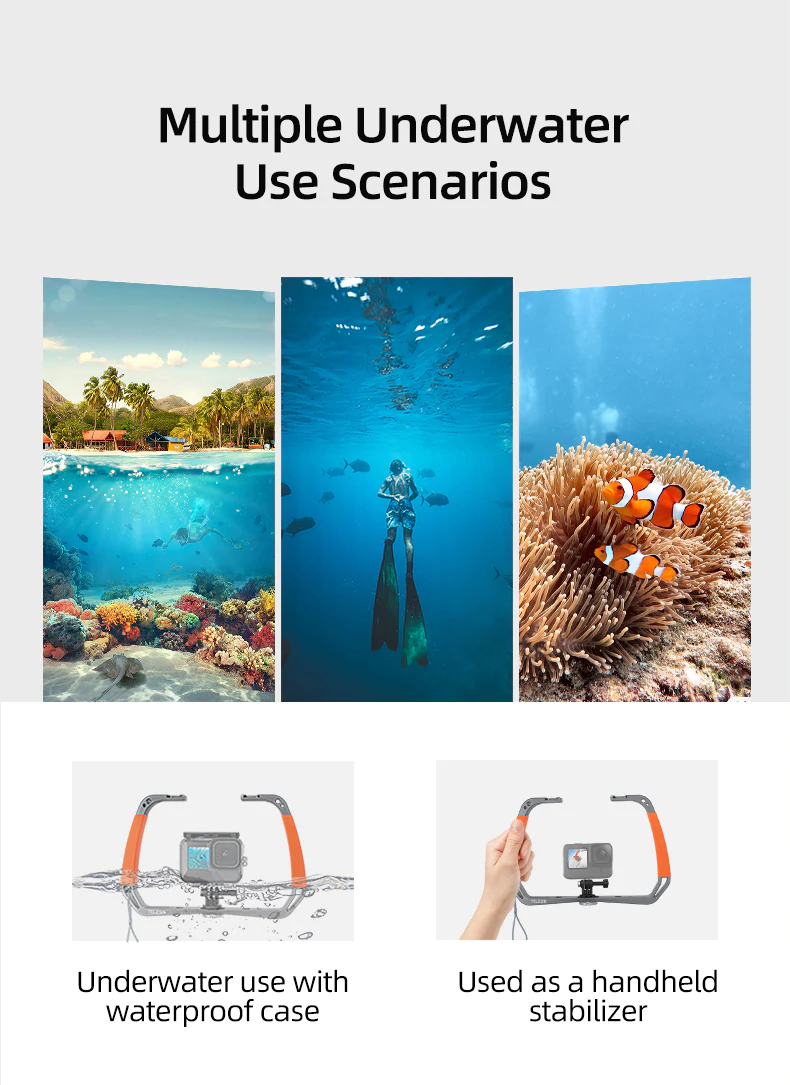 TELESIN Diving Rig Handheld Stabilizer for GoPro Cameras with Cold Shoe Mounts