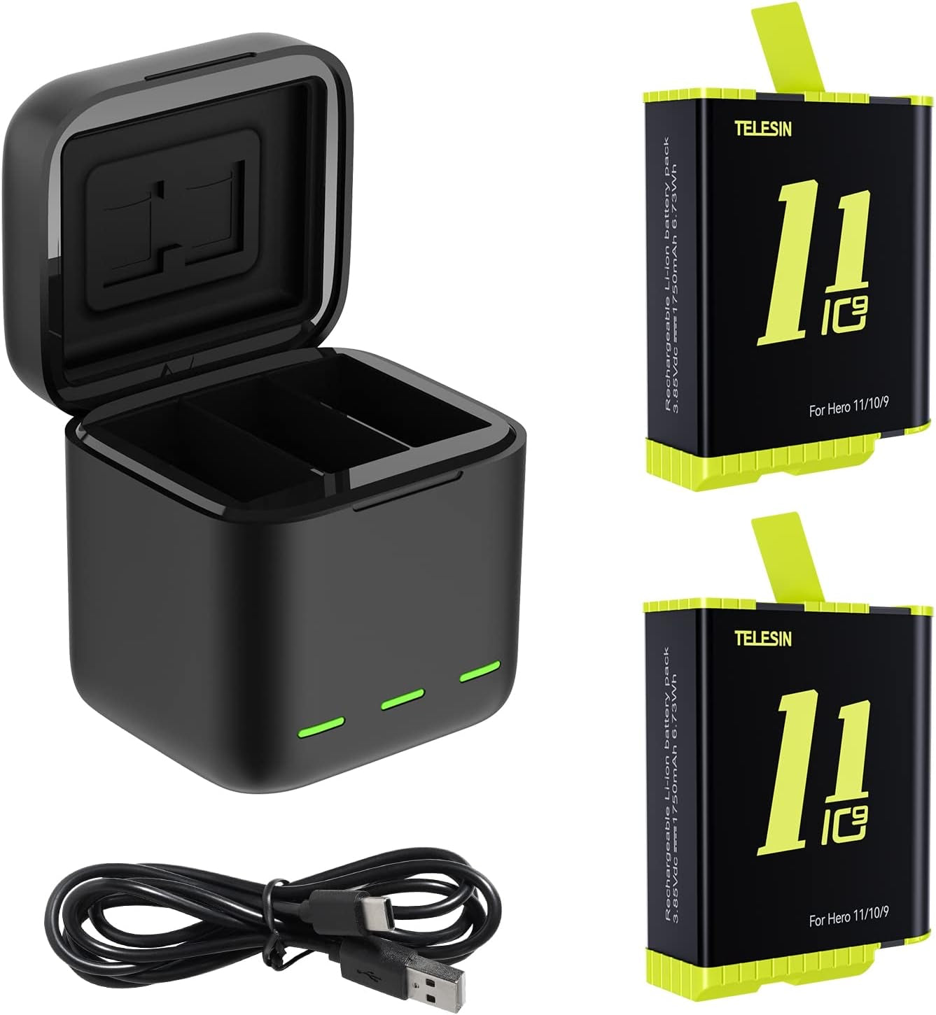 HERO13/HERO12/HERO11 TELESIN 2-Pack Batteries + 3 Slots Charger
