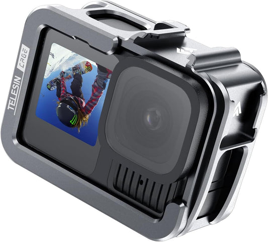 TELESIN Aluminum Metal Cage for GoPro HERO 13/12/11/10 | Protective Housing Frame Case with Lens Filter Compatibility and Cold Shoe Mount