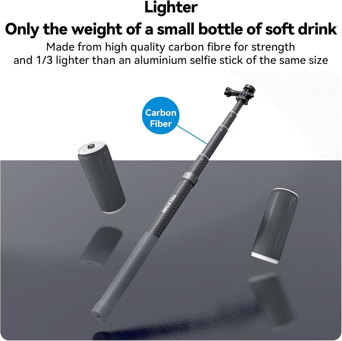 TELESIN 3 Meter Ultra Long Waterproof Carbon Fiber Selfie Stick for Action Cameras