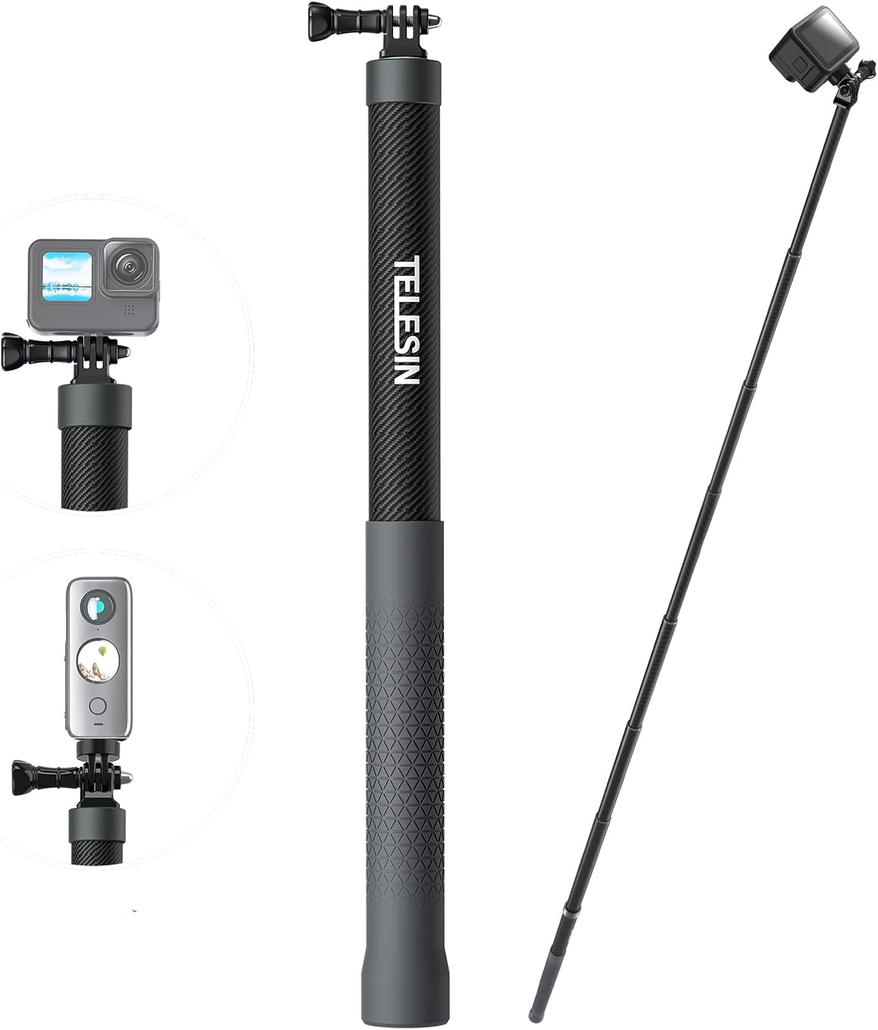 TELESIN 3 Meter Ultra Long Waterproof Carbon Fiber Selfie Stick for Action Cameras