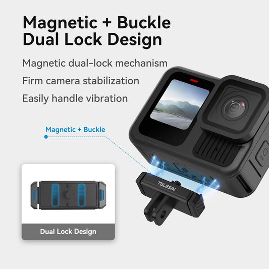 TELESIN Magnetic Quick Release Base Mount For GoPro HERO 13 Black | Metal Base Adapter / Dual Lock Anti-Slip Button Design