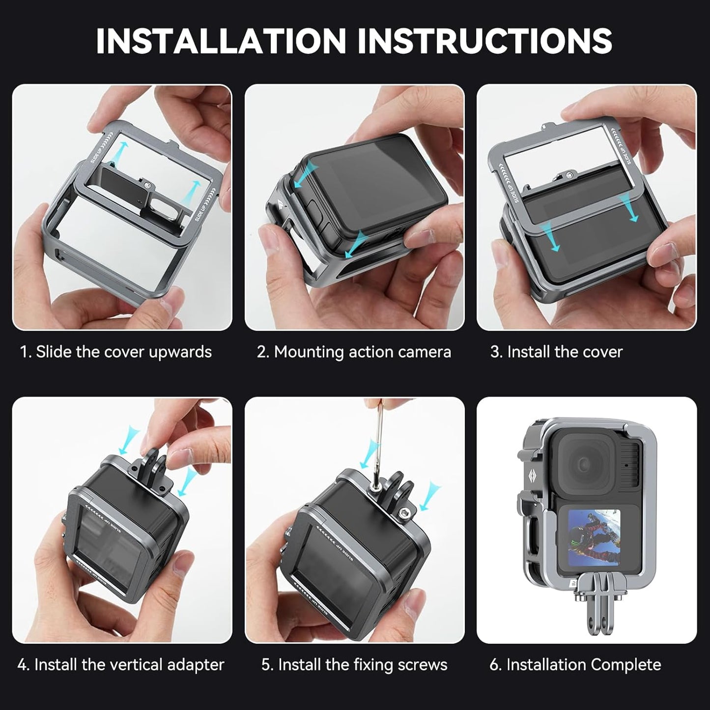 TELESIN Aluminum Metal Cage for GoPro HERO 13/12/11/10 | Protective Housing Frame Case with Lens Filter Compatibility and Cold Shoe Mount