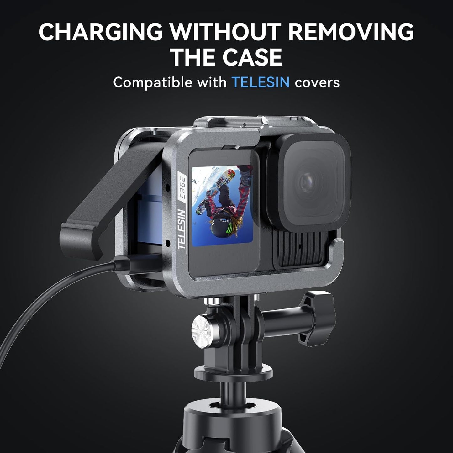 TELESIN Aluminum Metal Cage for GoPro HERO 13/12/11/10 | Protective Housing Frame Case with Lens Filter Compatibility and Cold Shoe Mount