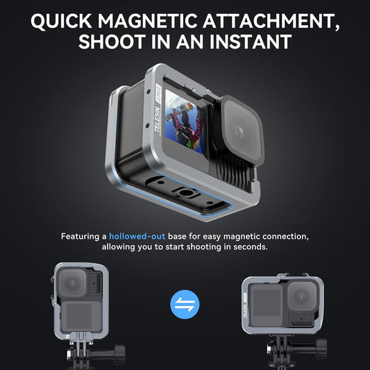 TELESIN Aluminum Metal Cage for GoPro HERO 13/12/11/10 | Protective Housing Frame Case with Lens Filter Compatibility and Cold Shoe Mount