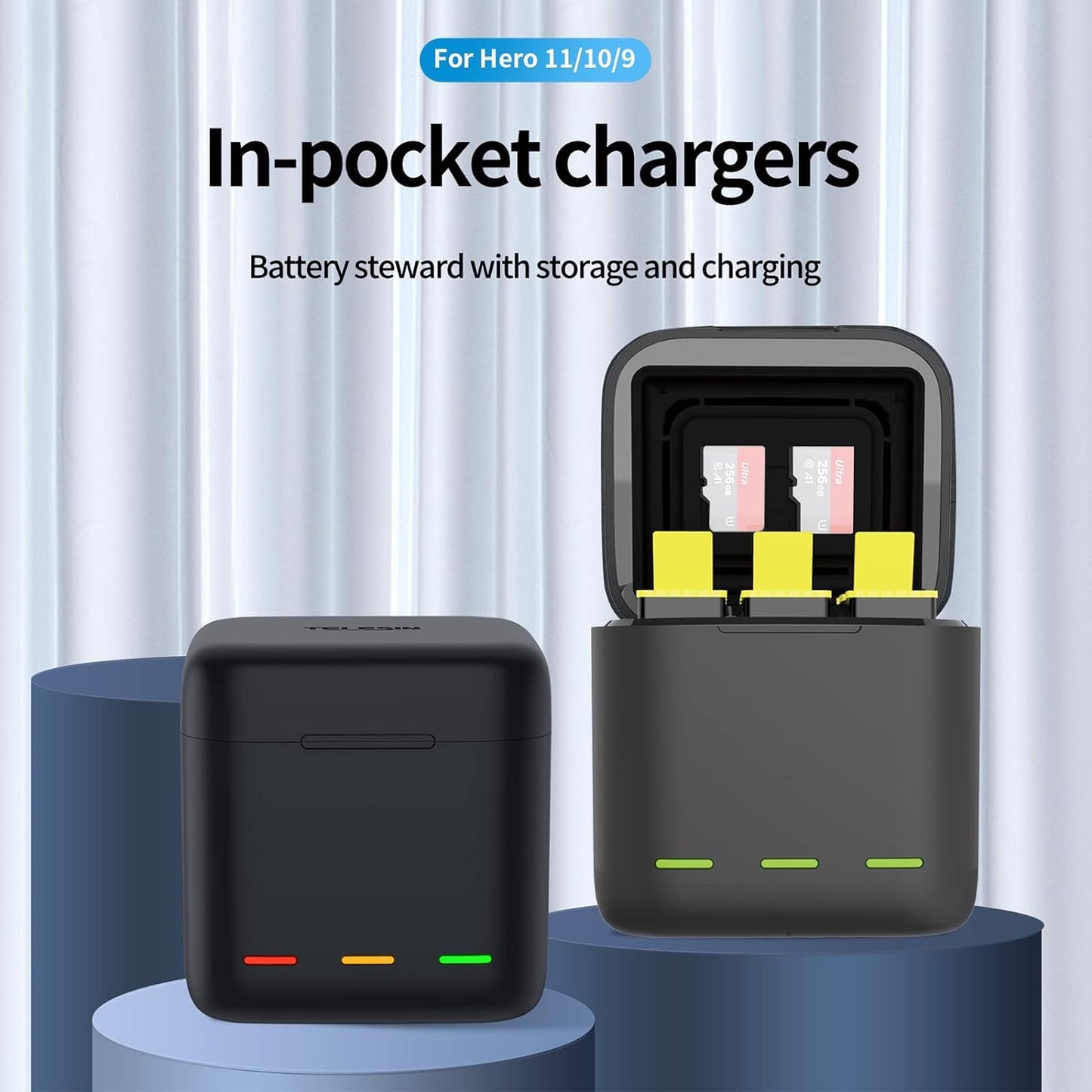 HERO13/HERO12/HERO11 TELESIN 2-Pack Batteries + 3 Slots Charger