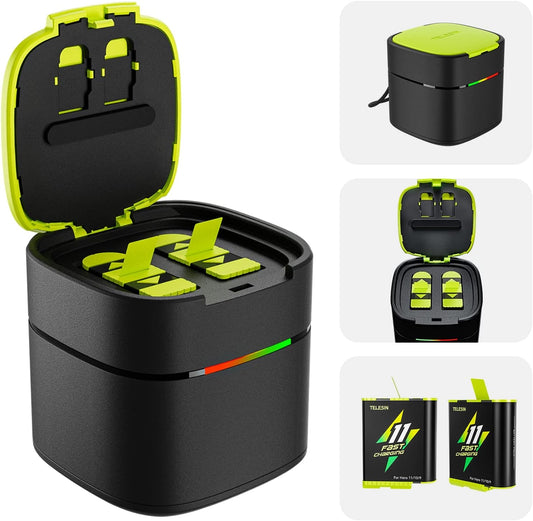 TELESIN Fast Charging Charger Box with 2-Pack Fast Charging Batteries for GoPro HERO12/HERO11/HERO10